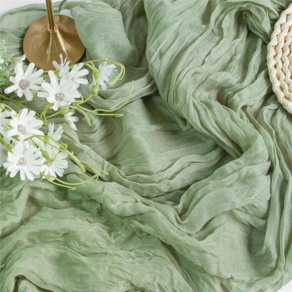Cheesecloth Table Runner Sage Green  120" x 35" Rustic Gauze Spring Table Runner - Picture 7 of 7